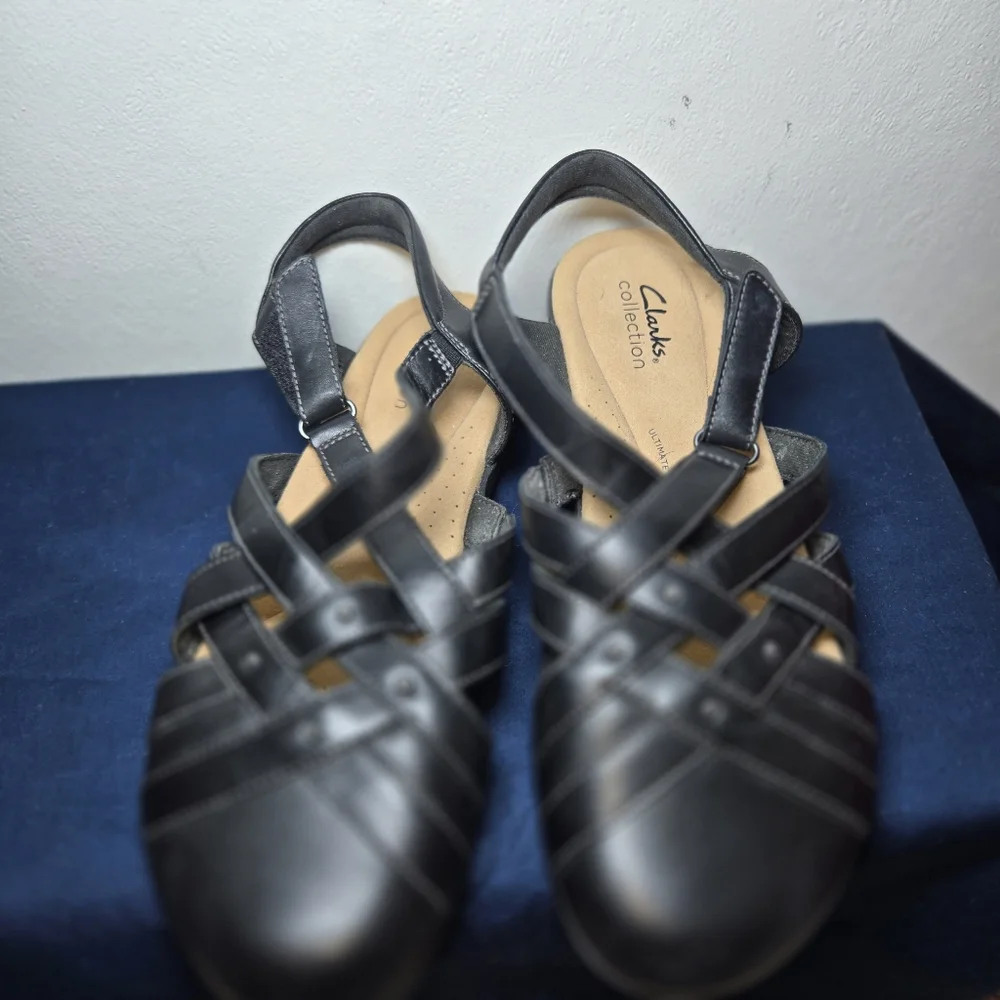 Clarks Elizabelle Sea Fisherman Black Leather Strappy Sandals Womens Size 10 New - Picture 3 of 6